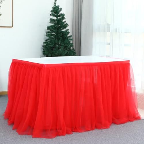 Tischrock für Geburtstagspartys, Tutu, Tüll, Geschirr, Tuch, Weihnachten, Geburtstag, Party, Tischdekoration, 280 x 76 cm, Rot von NGHRDGD