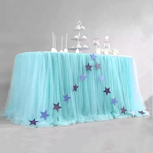 Tischrock für Geburtstagspartys, Tutu, Tüll, Geschirr, Tuch, Weihnachten, Geburtstag, Party, Tischdekoration, 450 x 76 cm, Blau von NGHRDGD