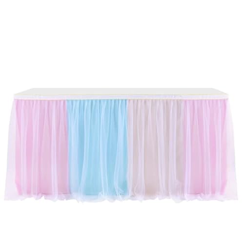 Tüll-Tischrock für Hochzeit, Party, Geschirrtuch für Dusche, Geburtstag, Bankett, Hochzeit, Tischabdeckung, Heimdekoration, Partygeschirr, 4,27 m lang, 0,77 m, Gelb, Rosa, Blau von NGHRDGD