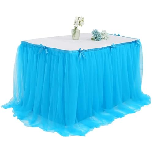 Tutu-Tischrock für Geburtstagsparty, Tischdekoration, Tüll, Tischrock, rosa-weiß, Tischdecke, Duschgeschirr, 280 x 76 cm, Blau von NGHRDGD