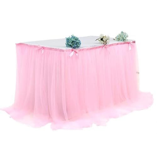 Tutu-Tischrock für Geburtstagsparty, Tischdekoration, Tüll, Tischrock, rosa-weiß, Tischdecke, Duschgeschirr, 280 x 76 cm, Rosa von NGHRDGD