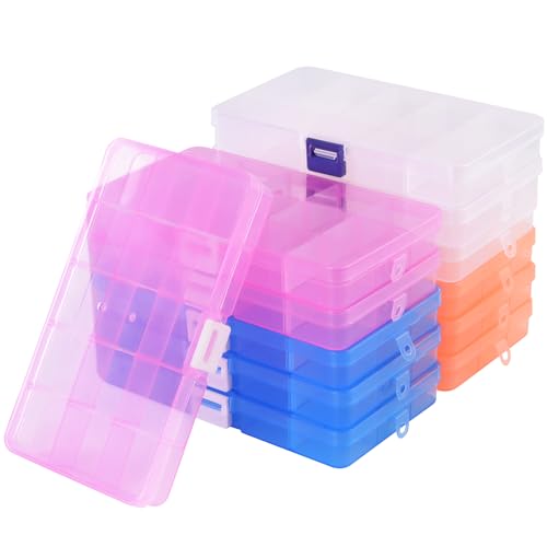 NGOSUET 12 Stück 15 Gitter Universelle Sortierboxen, Transparente Sortierbox, Aufbewahrungsbox mit Deckel, Einstellbar Plastik Aufbewahrungsbox für Schmuck Accessoires Kleinteile von NGOSUET