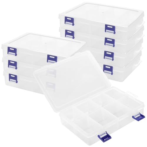 NGOSUET 8 Stück 8 Gitter Transparente Sortierbox Aufbewahrungsbox mit Deckel, Einstellbar Plastik Aufbewahrungsbox für Schmuck Accessoires Kleinteile von NGOSUET