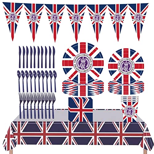 Britische Flagge Teller und Servietten - Union Jack Muster Servisset serviert 16,Öko-Party-Teller, Essgeschirr für Themenpartys von NGUMMS