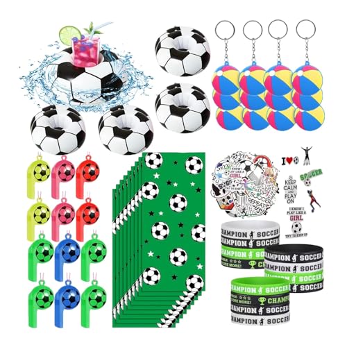 NGUMMS Partygeschenke zum Thema Fußball, Fußball-Goodie-Bags-Stuffers | Fußball-Partyzubehör - Silikon-Armbänder, Mini-Fußbälle, Spielzeugpfeife, Schlüsselanhänger, Aufkleber für Sport-Partyzubehör von NGUMMS