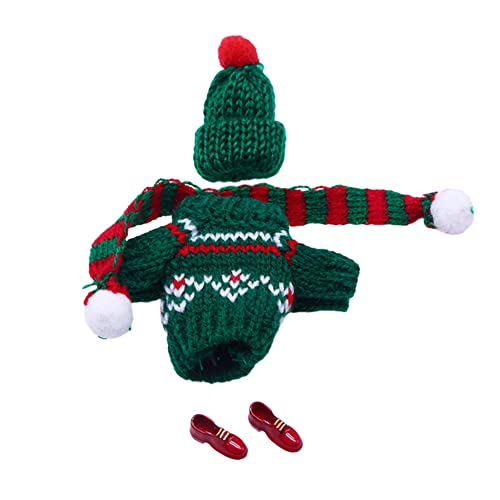 NGUMMS Weihnachten Puppe Kleidung Kostüm Zubehör, Mini Strick Weihnachtsmütze Und Schal 1:12 Weihnachten Elf Puppe Zubehör Set Plüsch Puppe Kleidung Zubehör Set Puppenhaus Zubehör (#001) von NGUMMS