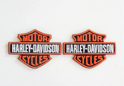 Harley Logo (klein) Bügelbild bestickt Patch zum Aufbügeln - Patch für T-Shirts Logo - Handgemachte Bügelbild Motorrad Biker Applikation für Westen, Mütze, Rucksack, 2 Stück Entworfen in der von NH-EMBROIDERY