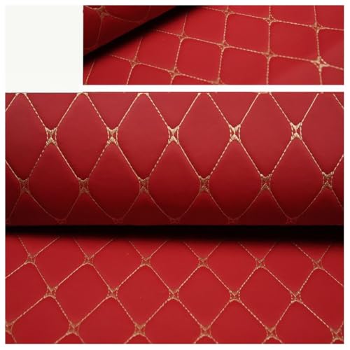 Nähten von künstlichem Leder, künstlichem Leder Diamond Square Stitch Kunstleder-Polsterstoff for Auto, Boot, Wohnmobil, feuerhemmendes Vinyl, 139,7 cm – Meterware(Red,1.4X1m) von NHEISSCF