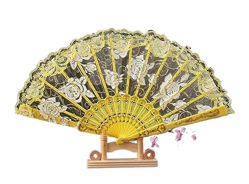 Handfächer Handfächer Faltfächer Spanische Spitze Rose Gefaltet Handheld Dance Fans Blume für Party Dekoration Hochzeit Geschenk von NHFUGRSUTRRRRR