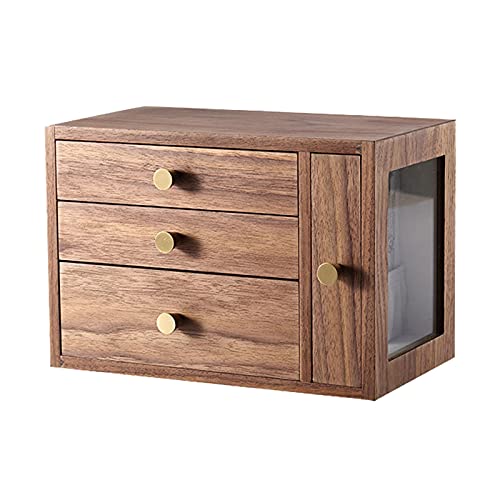 Schmuckkästchen aus Holz, Organizer für Damen, Vintage-Schmuckschatulle mit 3 Schubladen, Holz-Schmuck-Organizer mit 1 Glas-Seitenschublade, Schmuckschatullen von NHFUGRSUTRRRRR