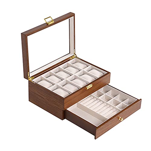 Schmuckschatulle für Damen, 2 Schichten, Schmuckkästchen, Aufbewahrungsbox, abschließbar, Holz, Schmuck-Organizer für Mädchen, Schmuckkästchen (Farbe: Braun) (Braun) von NHFUGRSUTRRRRR