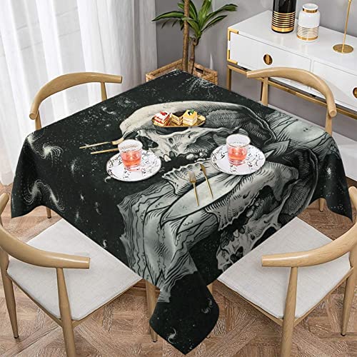 NHGFVT Quadratische dekorative Tischdecke mit Halloween-Skelett-Totenkopf-Druck, waschbar, wasserabweisend, Mikrofaser, dekorative Stoff-Tischdecke für Picknick, Bankett, Party, Küche, Esszimmer von NHGFVT