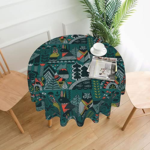 Runde Tischdecke mit skandinavischem Tierdruck, 152,4 cm, wasserabweisend, auslaufsicher, waschbar, Polyester-Tischdecke, für Picknick, Küche und Urlaubsessen von NHGFVT