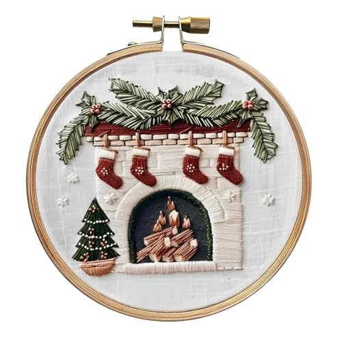 NHJGYSDY Weihnachten DIY Needlepoint Kit enthält Stickrahmen Sticktuch Fäden Kreuzstich Stickerei Kit Handgemachte Nähen Kunst Handwerk Kit für Anfänger Erwachsene von NHJGYSDY