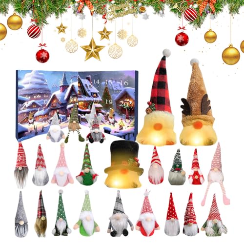 NHJGYSDY Weihnachtswichtel Adventskalender 2024, Beleuchteter Gonk Adventskalender2024, 24 Tage Weihnachten Adventskalender mit Lichtern, 3 Leuchtende + 21 Zwerge Weihnachten Countdown Kalender von NHJGYSDY