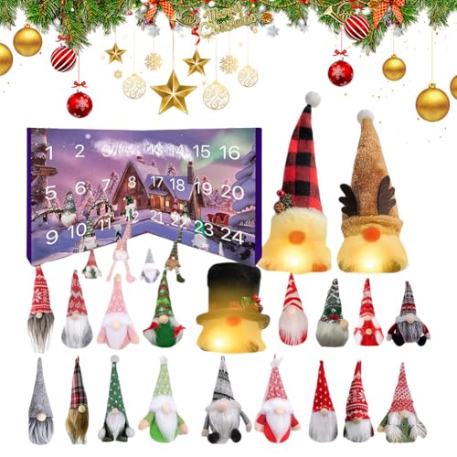 NHJGYSDY Weihnachtswichtel Adventskalender 2024, Beleuchteter Gonk Adventskalender2024, 24 Tage Weihnachten Adventskalender mit Lichtern, 3 Leuchtende + 21 Zwerge Weihnachten Countdown Kalender von NHJGYSDY