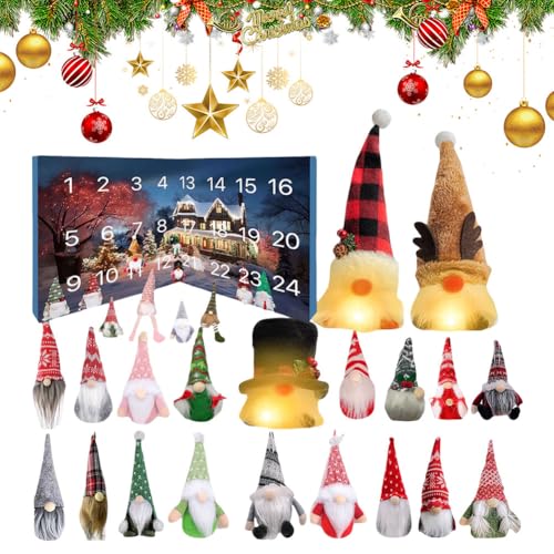 NHJGYSDY Weihnachtswichtel Adventskalender 2024, Beleuchteter Gonk Adventskalender2024, 24 Tage Weihnachten Adventskalender mit Lichtern, 3 Leuchtende + 21 Zwerge Weihnachten Countdown Kalender von NHJGYSDY