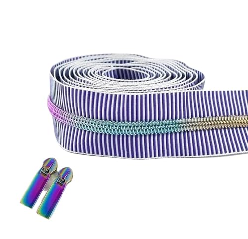 NHJSDLLMNZ Reißverschluss Nylon-Reißverschlüsse, 1/2/4/5 Meter, 5#, gestreifte Reißverschlüsse, Rollenband for Nähen von Taschen, Spulenreißverschlüssen, Meterware, DIY-Kleidungszubehör(Purple,4m) von NHJSDLLMNZ