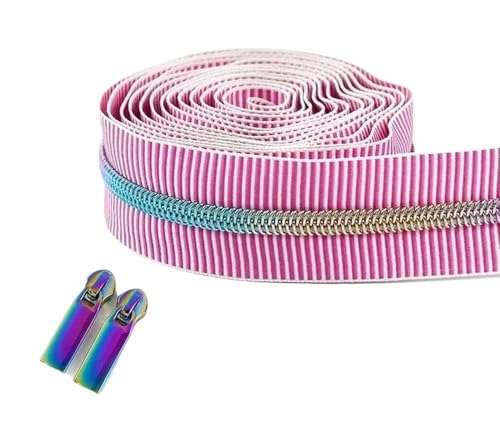 NHJSDLLMNZ Reißverschluss Nylon-Reißverschlüsse, 1/2/4/5 Meter, 5#, gestreifte Reißverschlüsse, Rollenband for Nähen von Taschen, Spulenreißverschlüssen, Meterware, DIY-Kleidungszubehör(Pink,1m) von NHJSDLLMNZ