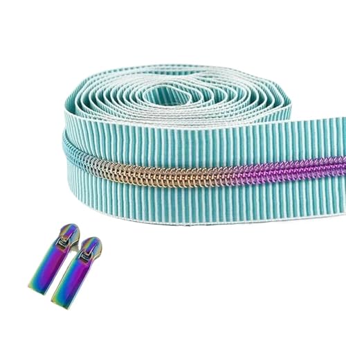 NHJSDLLMNZ Reißverschluss Nylon-Reißverschlüsse, 1/2/4/5 Meter, 5#, gestreifte Reißverschlüsse, Rollenband for Nähen von Taschen, Spulenreißverschlüssen, Meterware, DIY-Kleidungszubehör(Green,1m) von NHJSDLLMNZ