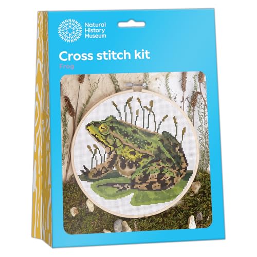 NHM Kreuzstich-Set, Motiv: Naturgeschichte Museum, Frosch-Design, 14 cm, Sticksets für Erwachsene, Kreuzstich-Sets für Erwachsene Anfänger, Geschenkidee, mit Stickmustern, Stickset von NHM