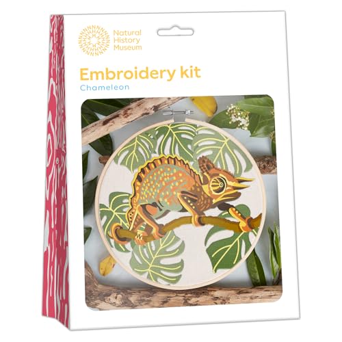 NHM Naturgeschichte Museum Stickrahmen Dekoration Kit Chamäleon Design 20,3 cm Sticksets für Erwachsene & Kreuzstich Kits für Erwachsene Anfänger Geschenkidee mit Stickmuster von NHM