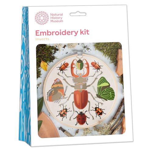 NHM Naturgeschichte Museum Stickrahmen Dekoration Kit Insekten Design 20,3 cm Sticksets für Erwachsene & Kreuzstich Kits für Erwachsene Anfänger Geschenkidee mit Stickmuster von NHM