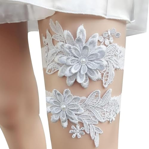 NHQZ 1 Pezzo Wedding Bianco Latte Bridal White Lace Reggicalze Fiocco Strass Gamba Manica Elastico Gamba Anello Prom Dance Cosplay Party per Donne e Ragazze von NHQZ