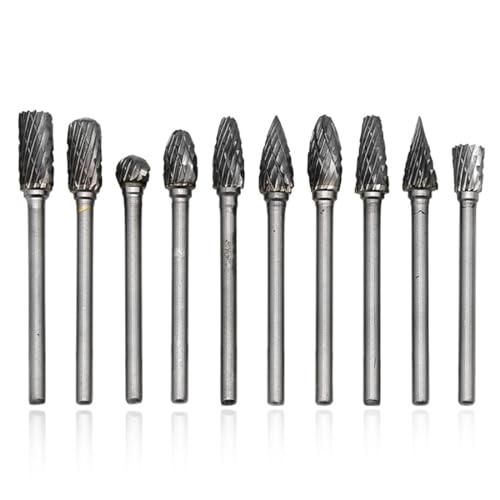 NHQZ NHQ Hartmetall Frässtifte Set,10 Stück Doppelschnitt-Frässtifte,3mm Schaft,Fräsmaschine Metall,Fräser Set,Drehwerkzeug Zubehör für Schleifen,Schnitzen,Metallpolieren,Gravieren,Bohren von NHQZ