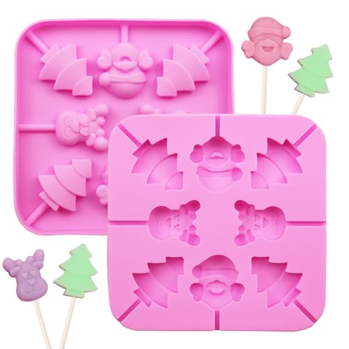 2 Stück Silikonformen für Lutscher,16 Mulden,Weihnachten Silikonform,Wiederverwendbare Seifen Schokoladen Cake Pudding Jelly Mould,mit Form von Weihnachtsbaum/Rentier/Weihnachtsmann(pink) von NHTJTHE