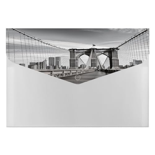 NHYDSPQ Poly-Ordner, Brooklyn Bridge Druckmappe, Kunststoff-Aktenordner, Portfolio-Mappe, Kunststoff-Umschläge mit Schnappverschluss, Stil von NHYDSPQ