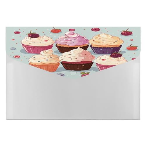 NHYDSPQ Poly-Ordner, köstliche Cupcakes Druckmappe, Kunststoff-Aktenordner, Portfolio-Mappe, Kunststoff-Umschläge mit Schnappverschluss, Stil von NHYDSPQ