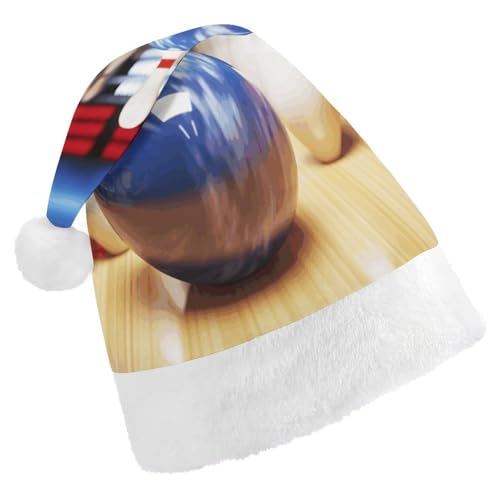 NHYDSPQ Weihnachtsmütze, Bowling-Druck, Weihnachtsmannmütze, Unisex, bequeme Weihnachtsmütze von NHYDSPQ