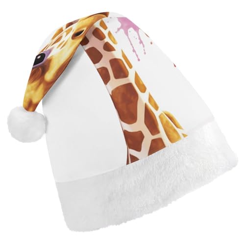 NHYDSPQ Weihnachtsmütze, Giraffen-Druck, Weihnachtsmannmütze, Unisex, bequeme Weihnachtsmütze von NHYDSPQ