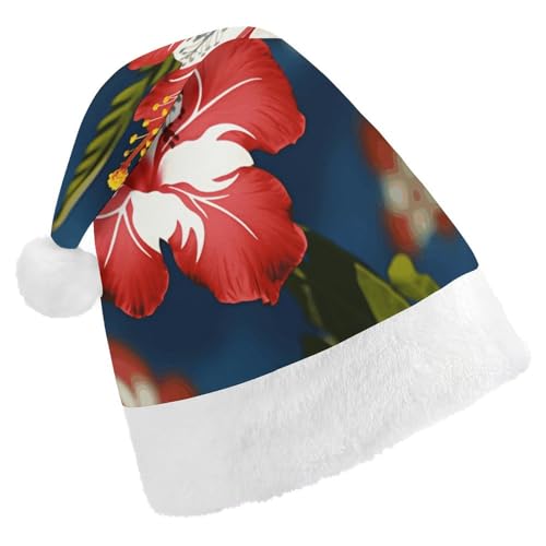 NHYDSPQ Weihnachtsmütze, Hawaii-Blumendruck, Weihnachtsmannmütze, Unisex, bequeme Weihnachtsmütze von NHYDSPQ