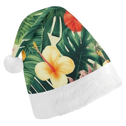 NHYDSPQ Weihnachtsmütze, Hojas Tropicales Y Flores Druck, Weihnachtsmannmütze, Urlaub, Unisex, bequeme Weihnachtsmütze von NHYDSPQ