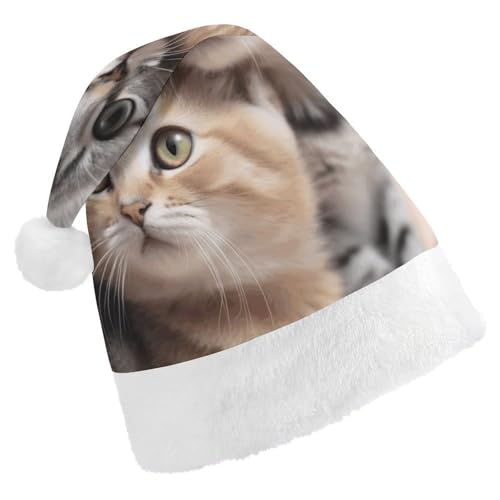 NHYDSPQ Weihnachtsmütze, Katzen-Druck, Weihnachtsmannmütze, Unisex, bequeme Weihnachtsmütze von NHYDSPQ