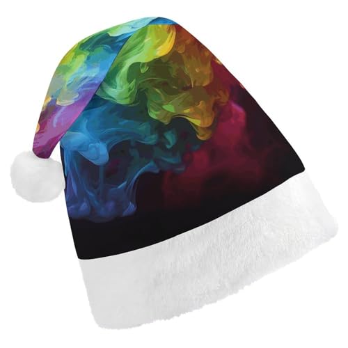 NHYDSPQ Weihnachtsmütze, Regenbogen-Rauch-Druck, Weihnachtsmannmütze, Unisex, bequeme Weihnachtsmütze von NHYDSPQ