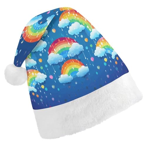 NHYDSPQ Weihnachtsmütze, Regenbogenwolken, Regentropfen-Druck, Weihnachtsmannmütze, Urlaub, Unisex, bequeme Weihnachtsmütze von NHYDSPQ