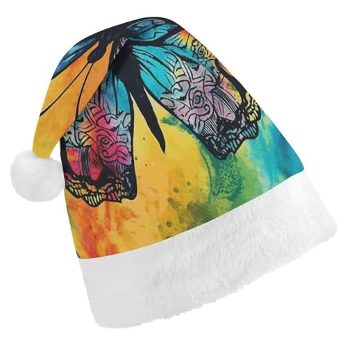 NHYDSPQ Weihnachtsmütze, Schmetterlingsmütze, Batikdruck, Weihnachtsmannmütze, Unisex, bequeme Weihnachtsmütze von NHYDSPQ