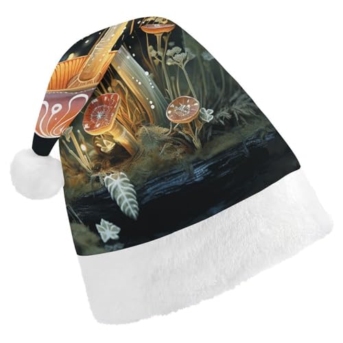 NHYDSPQ Weihnachtsmütze, Schmetterlingsmütze, Pilzdruck, Weihnachtsmannmütze, Unisex, bequeme Weihnachtsmütze von NHYDSPQ