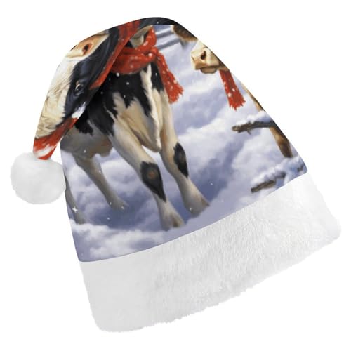 NHYDSPQ Weihnachtsmütze, Weihnachtsmütze mit Schneekuh-Druck, Weihnachtsmannmütze, Unisex, bequeme Weihnachtsmütze von NHYDSPQ