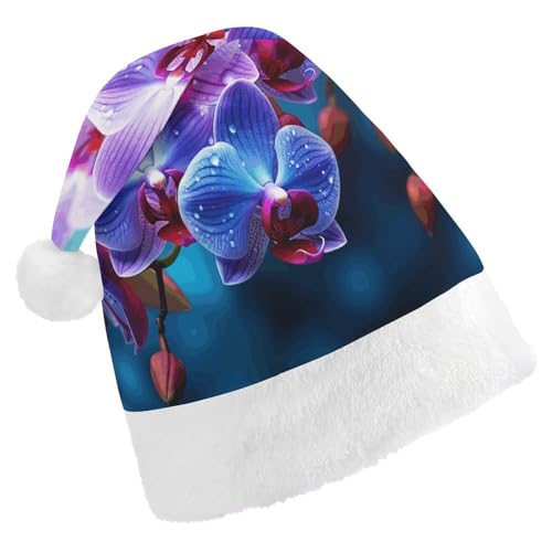 NHYDSPQ Weihnachtsmütze, bunte Orchideen, Blumendruck, Weihnachtsmannmütze, Urlaub, Unisex, bequeme Weihnachtsmütze von NHYDSPQ