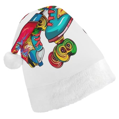 NHYDSPQ Weihnachtsmütze, bunte Rollschuh-Druck, Weihnachtsmannmütze, Unisex, bequeme Weihnachtsmütze von NHYDSPQ