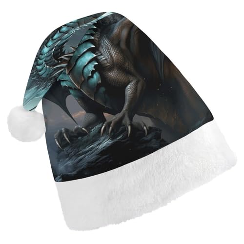 NHYDSPQ Weihnachtsmütze, cooler Drachen-Druck, Weihnachtsmannmütze, Unisex, bequeme Weihnachtsmütze von NHYDSPQ