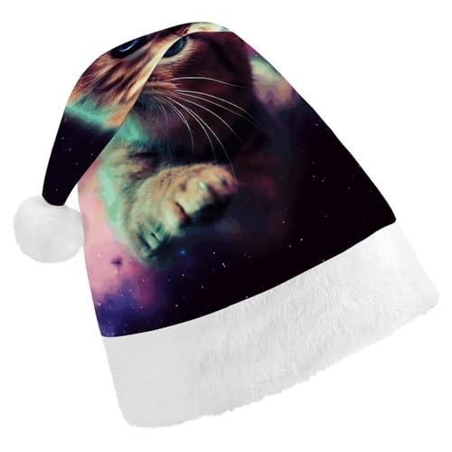 NHYDSPQ Weihnachtsmütze für Erwachsene, Galaxie-Katzenabdruck, Weihnachtsmannmütze, Unisex, bequeme Weihnachtsmütze von NHYDSPQ