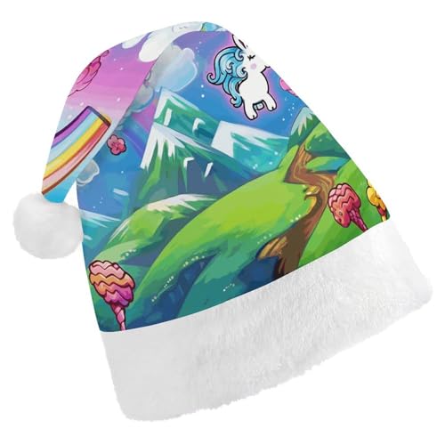 NHYDSPQ Weihnachtsmütze für Erwachsene, Regenbogen-Druck, Weihnachtsmannmütze, Unisex, bequeme Weihnachtsmütze von NHYDSPQ