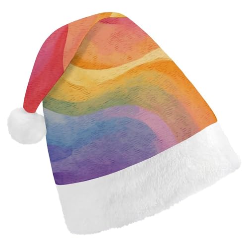 NHYDSPQ Weihnachtsmütze für Erwachsene, Regenbogen-Druck, Weihnachtsmannmütze, Unisex, bequeme Weihnachtsmütze von NHYDSPQ