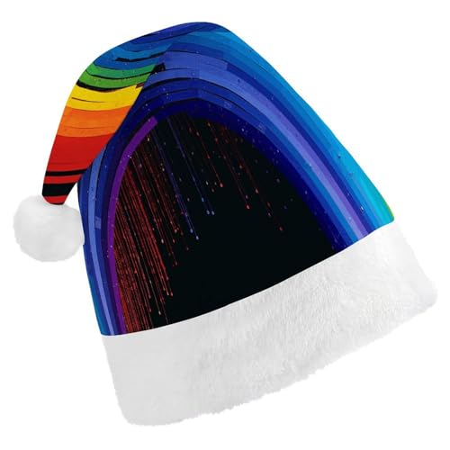 NHYDSPQ Weihnachtsmütze für Erwachsene, Regenbogen-Druck, Weihnachtsmannmütze, Unisex, bequeme Weihnachtsmütze von NHYDSPQ