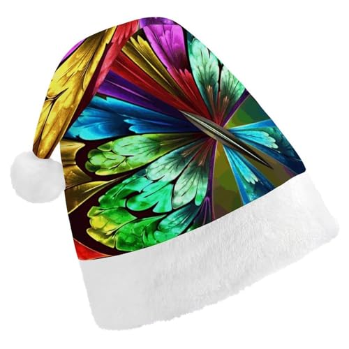 NHYDSPQ Weihnachtsmütze für Erwachsene, Regenbogen-Schmetterlingsdruck, Weihnachtsmannmütze, Weihnachtsmannmütze, Urlaub, Unisex, bequeme Weihnachtsmütze von NHYDSPQ